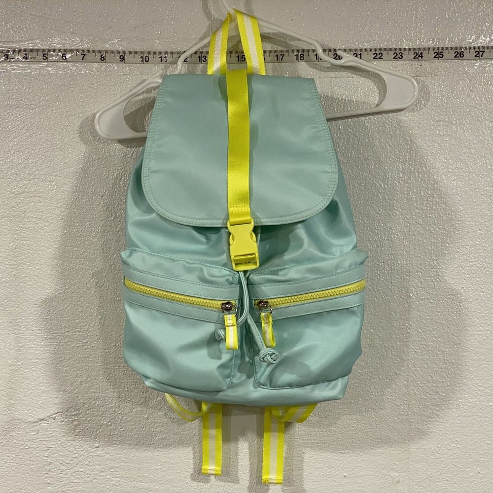 Cargo Backpack Mist Mint And Yellow Vinyl Bag Drawstring Inner Pockets